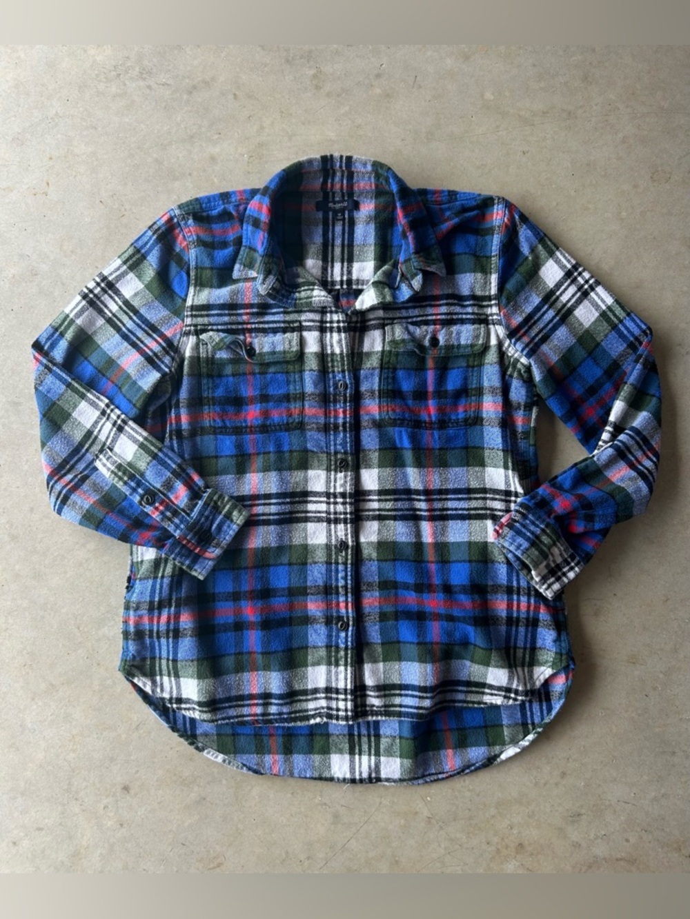 Madewell Women’s Blue Green White Plaid Button-Down Shirt - Picture 1 of 6